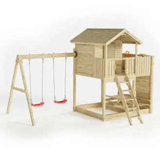 Casetta da giardino per bambini in legno Fungoo Galaxy Moonlight con due altalene e arrampicata