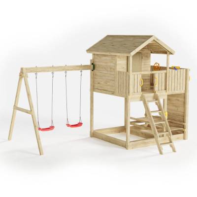 Casetta da giardino per bambini in legno Fungoo Galaxy Moonlight con due altalene e arrampicata