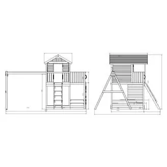 Casetta da giardino per bambini in legno Fungoo Galaxy Moonlight con due altalene e arrampicata