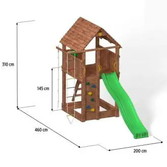 Parco giochi in legno Fungoo FORTRESS Casetta con Scivolo, Arrampicata e Sabbiera