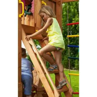 Parco giochi in legno Fungoo FORTRESS Casetta con Scivolo, Arrampicata e Sabbiera