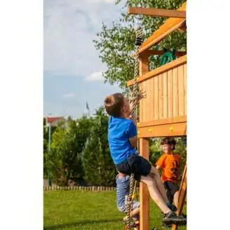 Parco giochi in legno Fungoo FORTRESS Casetta con Scivolo, Arrampicata e Sabbiera