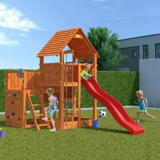 Parco giochi in legno Fungoo BIG LEADER Casetta, Scivolo, Arrampicata, Sabbiera