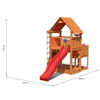 Parco giochi in legno Fungoo BIG LEADER Casetta, Scivolo, Arrampicata, Sabbiera