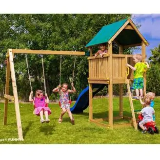 Parco giochi in legno Fungoo Funny2 con Scivolo e doppia altalena