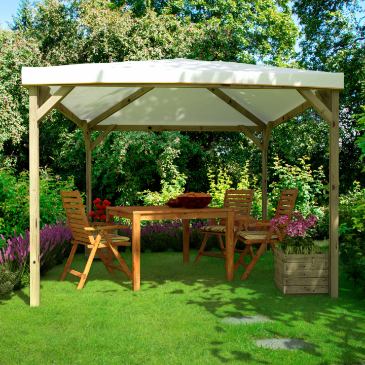 Joy - Gazebo da Giardino 3x3 in Legno con Copertura Ombreggiante