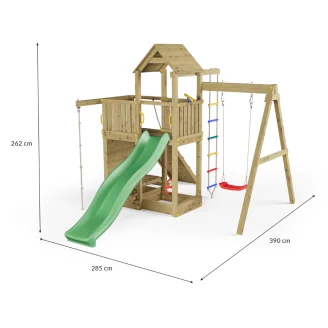 Fungoo ACTIVER KDI Casetta in legno con scivolo, altalena e scala