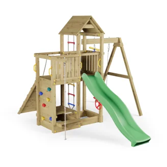 Fungoo ACTIVER KDI Casetta in legno con scivolo, altalena e scala