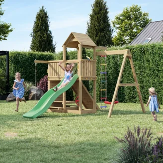 Fungoo ACTIVER KDI Casetta in legno con scivolo, altalena e scala