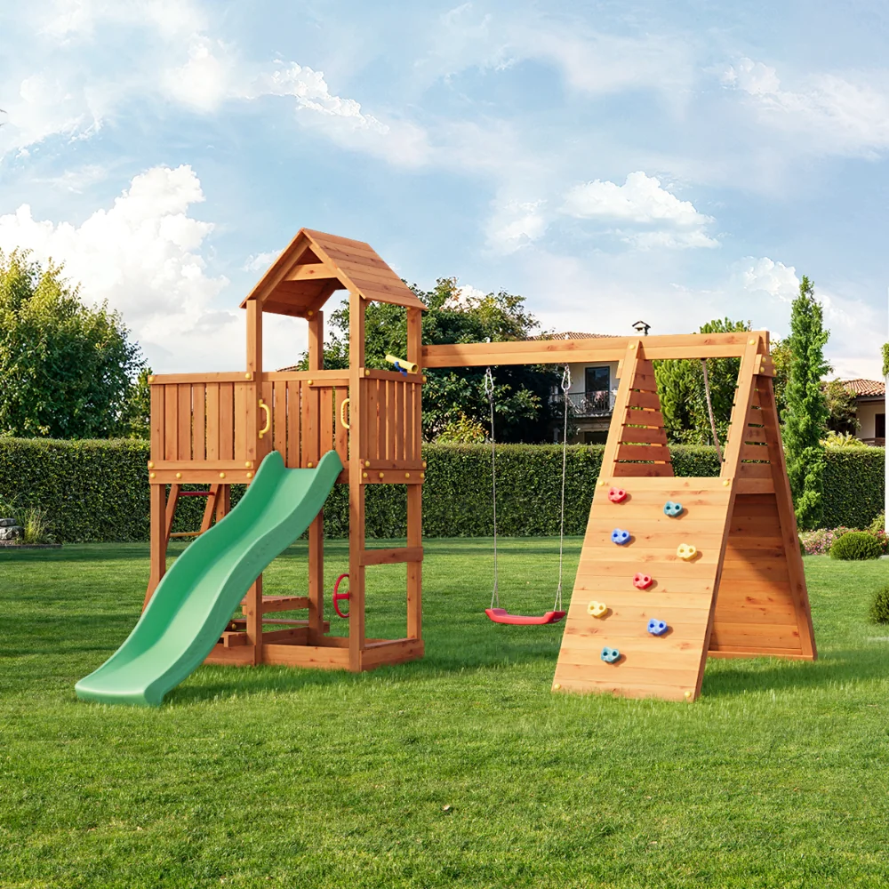 Parco giochi Fungoo FLUPPI con sabbiera, arrampicata, tavolo picnic, altalena e scivolo