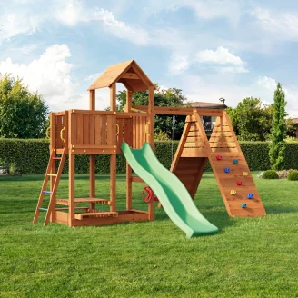 Parco giochi Fungoo FLUPPI con sabbiera, arrampicata, tavolo picnic, altalena e scivolo
