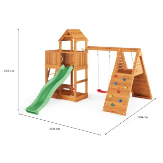 Parco giochi Fungoo FLUPPI con sabbiera, arrampicata, tavolo picnic, altalena e scivolo