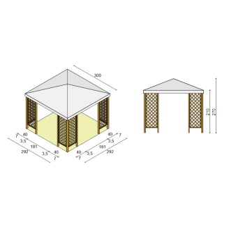 RedGT - Gazebo da Giardino 3x3 in Legno con Grigliati e Copertura Antigrandine
