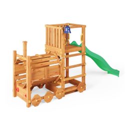 Trenino Parco giochi in legno Fungoo Loco con scivolo colore teak