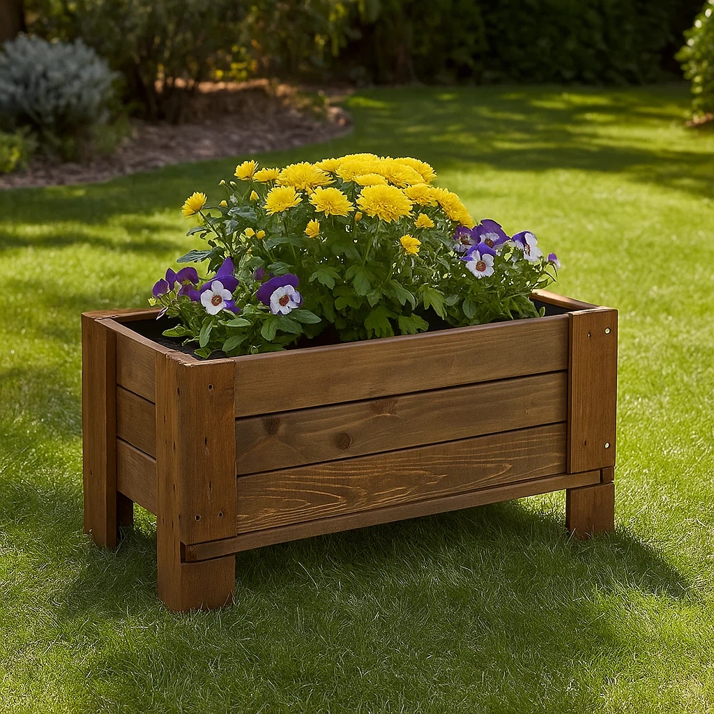 Giardiniera Fioriera in legno da esterno GardenBox a terra small colore castagno 81 x 44 x 40 cm