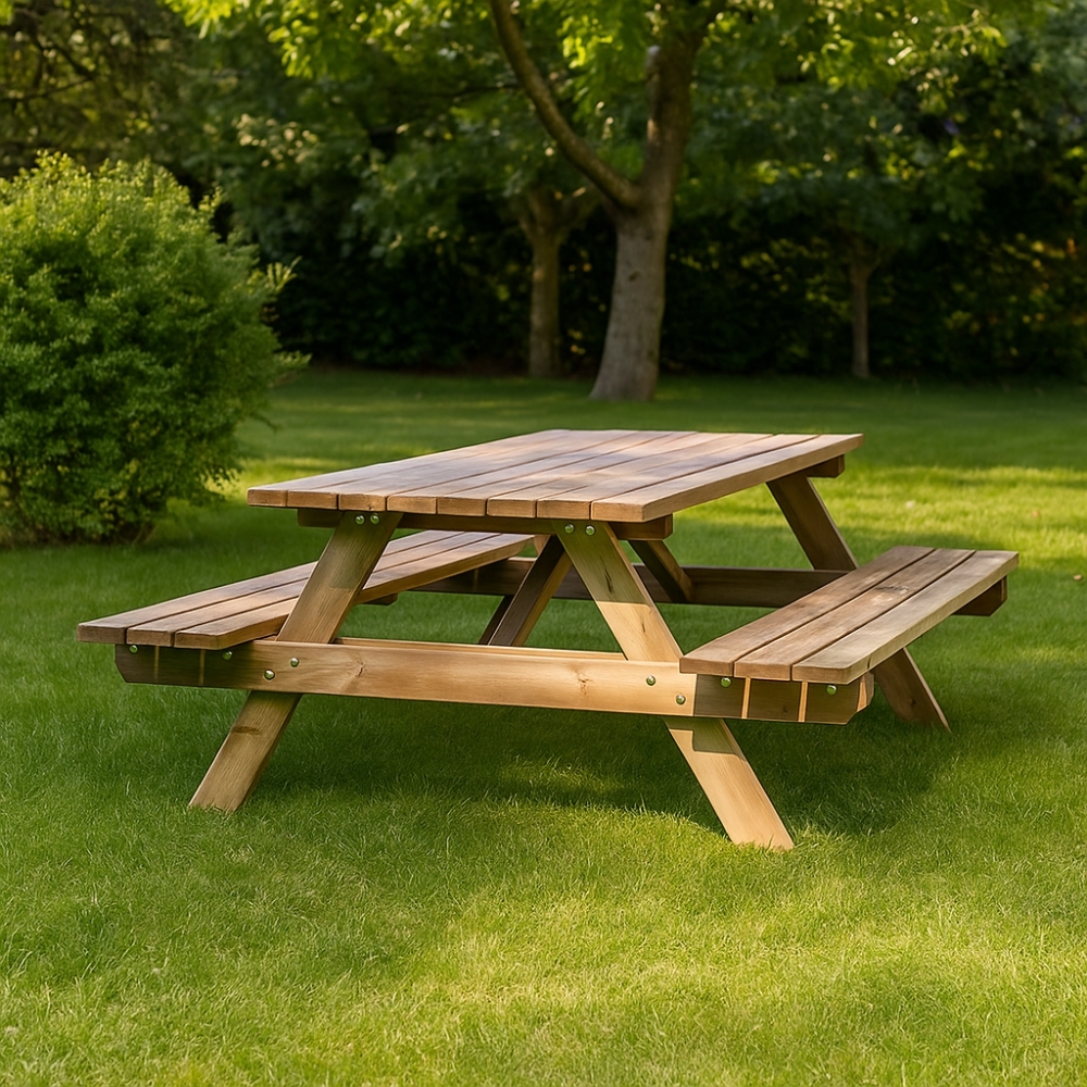 Set birreria tavolo da picnic con panchina in legno Happytime 35mm per giardino e terrazzo 180 x 150 x 70 cm