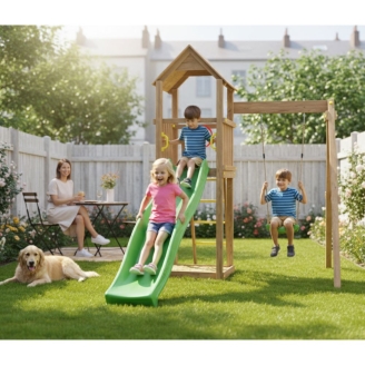 Parco giochi in legno Woody Band TGG Play Con Torretta, Scivolo, Altalena E Sabbiera