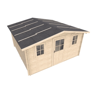 Casetta in legno da giardino Vittoria 4x4 m con porta finestrata e due finestre – Struttura Block House spessore 25 mm