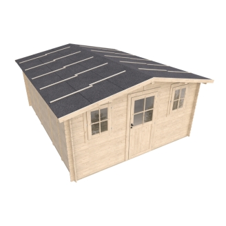 Casetta in legno Serena 4x5 m con porta finestrata e due finestre – Struttura Block House in abete naturale 25 mm