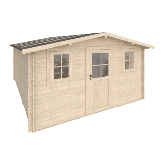 Casetta in legno Serena 4x5 m con porta finestrata e due finestre – Struttura Block House in abete naturale 25 mm