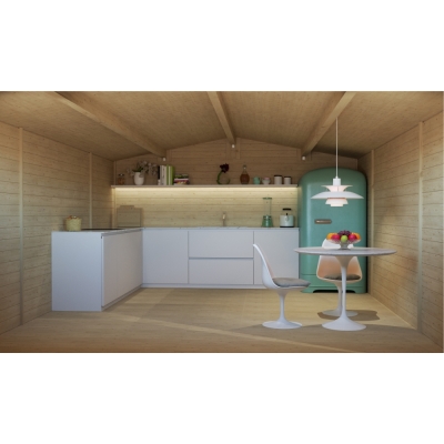 Casetta in legno Serena 4x5 m con porta finestrata e due finestre – Struttura Block House in abete naturale 25 mm