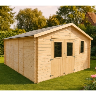 Casetta in legno Beatrice 4x5 m con porta doppia finestrata e finestra – Struttura Block House in abete naturale 25 mm
