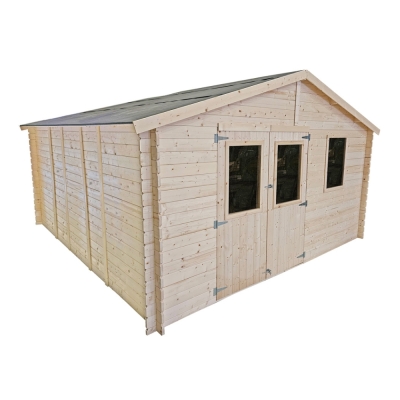 Casetta in legno Beatrice 4x5 m con porta doppia finestrata e finestra – Struttura Block House in abete naturale 25 mm