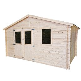 Casetta in legno da giardino Greta  4x4 m con porta doppia finestrata e finestra – Struttura Block House spessore 25 mm