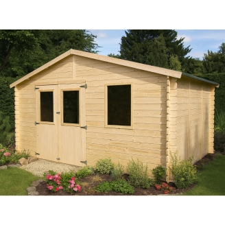Casetta in legno da giardino Greta  4x4 m con porta doppia finestrata e finestra – Struttura Block House spessore 25 mm