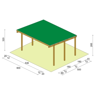 Cover Orlando 600x500 cm – Cover auto in legno impregnato con tetto protettivo