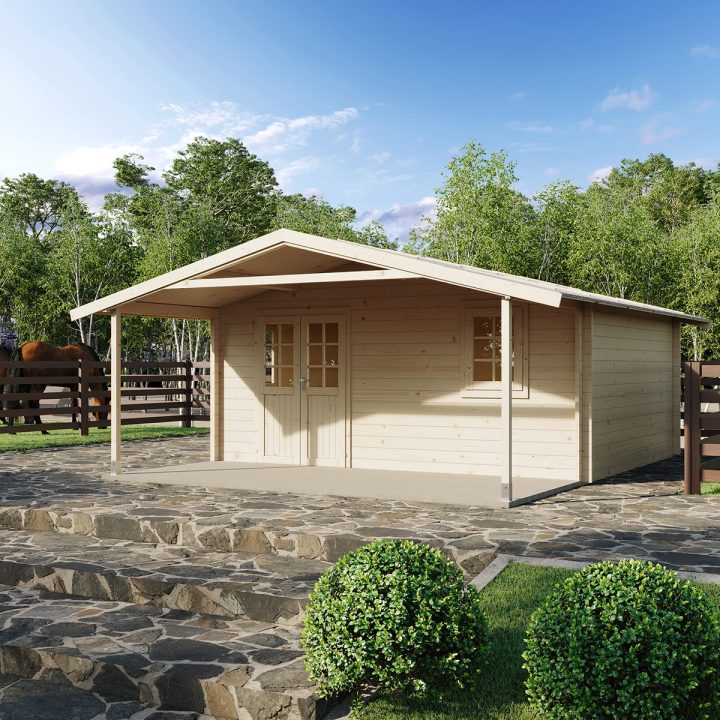 Casa in legno Callas 500x410 cm + portico 200 cm, pareti 45 mm
