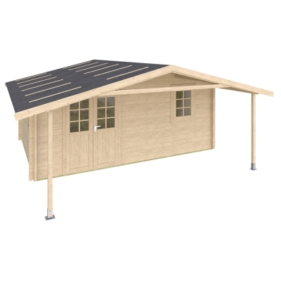 Casa in legno Callas 500x410 cm + portico 200 cm, pareti 45 mm