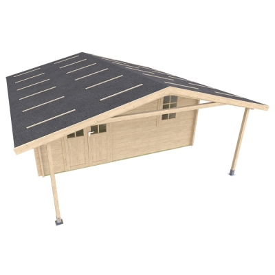 Casa in legno Callas 500x410 cm + portico 200 cm, pareti 45 mm