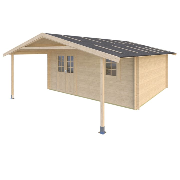 Casa in legno Callas 500x410 cm + portico 200 cm, pareti 45 mm