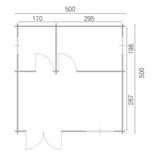 Casa in legno Boheme 500x500 cm, 3 vani, spessore 45 mm