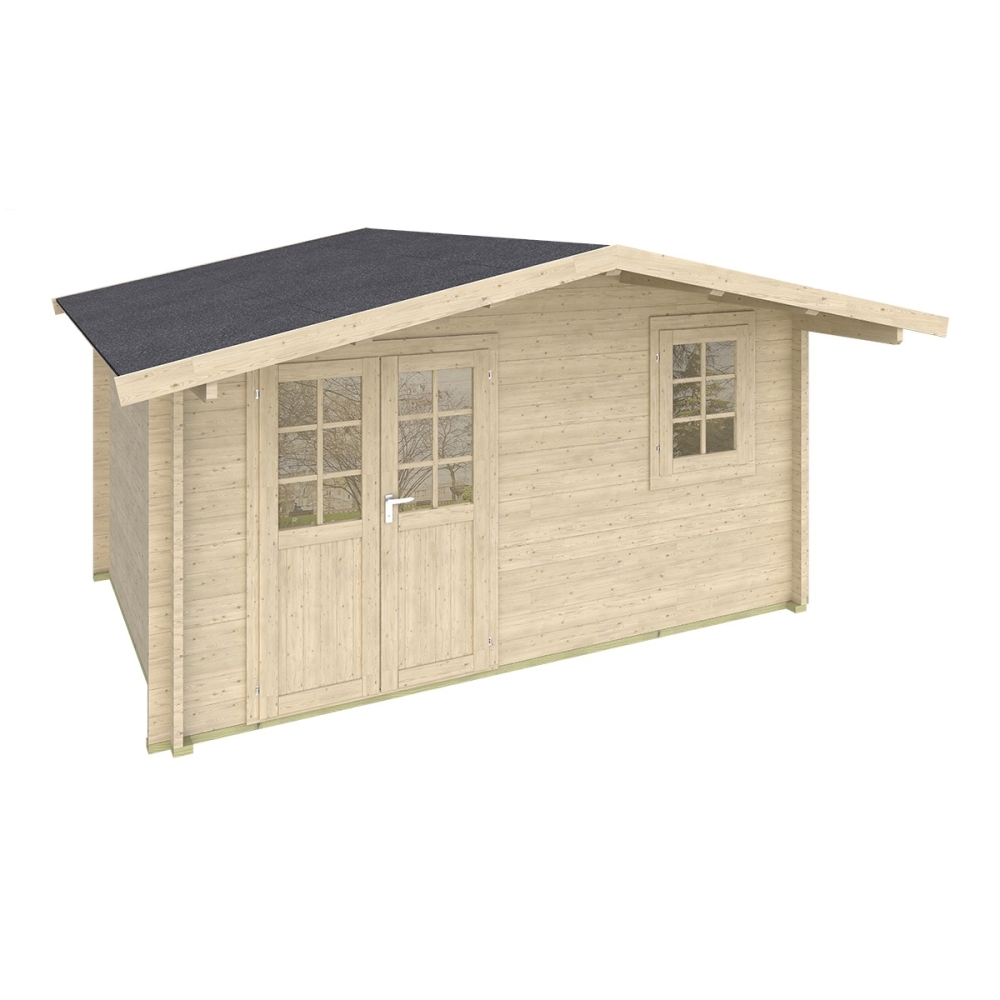 Casa in legno Violetta 410x310+100 cm con pensilina frontale – Pareti 45 mm