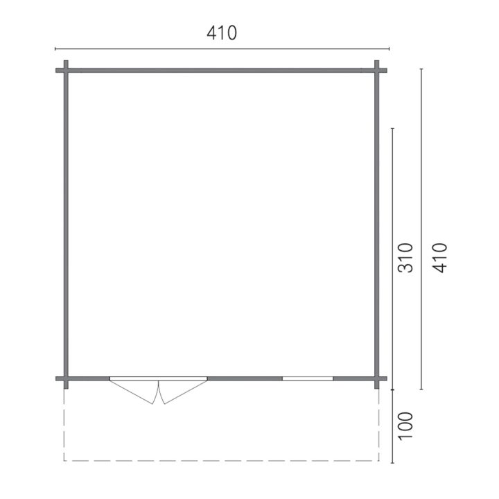 Casa in legno Violetta 410x310+100 cm con pensilina frontale – Pareti 45 mm