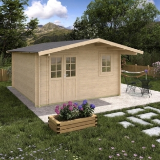 Casa in legno Carmen 410x410+100 cm con pensilina frontale – Pareti 45 mm