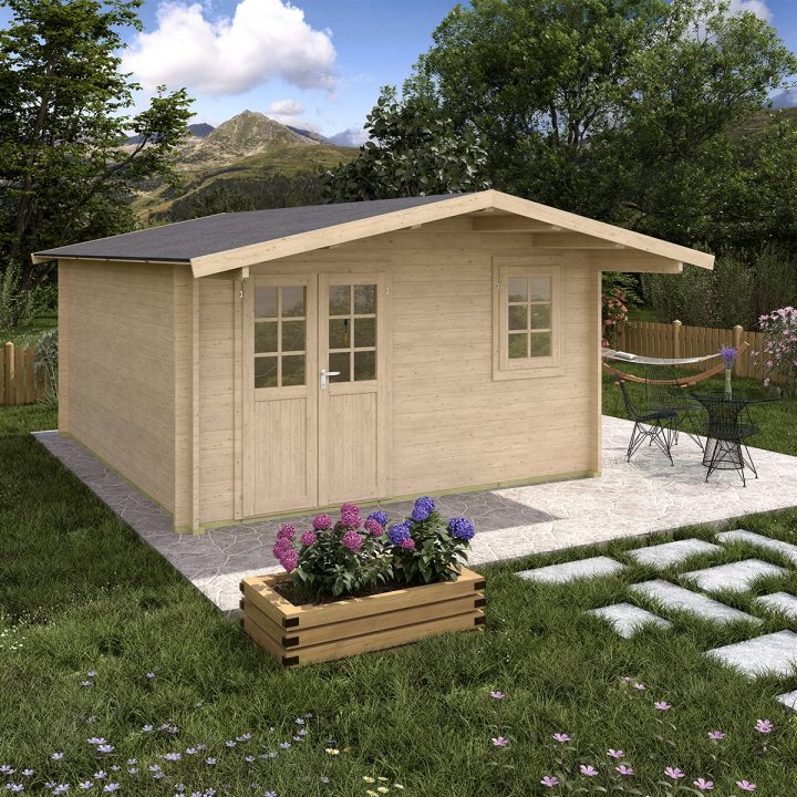 Casa in legno Carmen 410x410+100 cm con pensilina frontale – Pareti 45 mm
