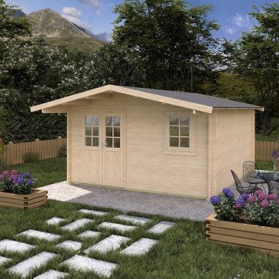 Casa in legno Carmen 410x410+100 cm con pensilina frontale – Pareti 45 mm