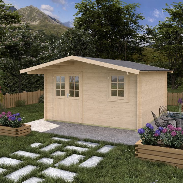 Casa in legno Carmen 410x410+100 cm con pensilina frontale – Pareti 45 mm