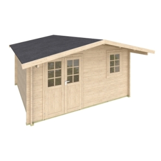 Casa in legno Carmen 410x410+100 cm con pensilina frontale – Pareti 45 mm