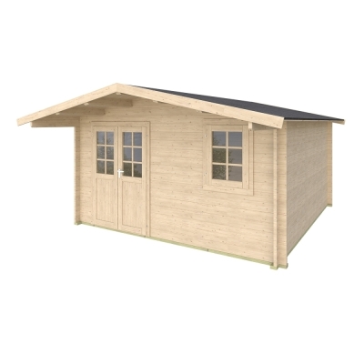 Casa in legno Carmen 410x410+100 cm con pensilina frontale – Pareti 45 mm