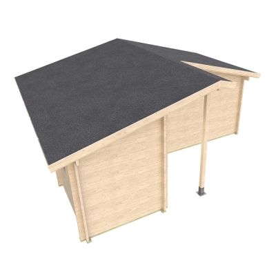 Casa in legno Butterfly 600x500 cm, 3 vani con portico, pareti 45 mm