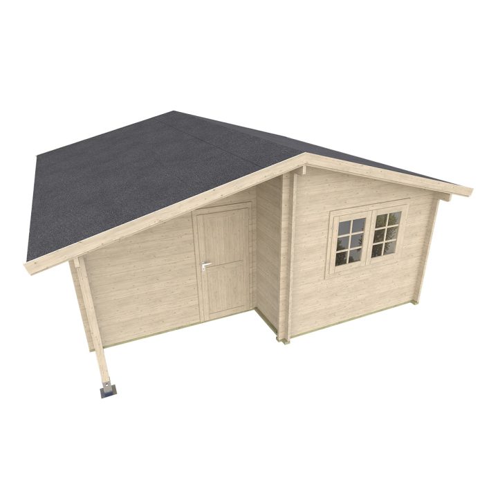 Casa in legno Tamara 550x550 cm, 3 vani con portico 45 mm