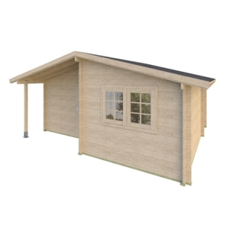 Casa in legno Tamara 550x550 cm, 3 vani con portico 45 mm