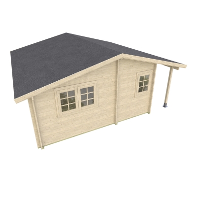 Casa in legno Frida 600x600 cm, 4 vani con portico, spessore 45 mm