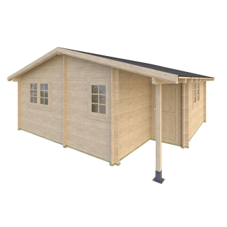 Casa in legno Frida 600x600 cm, 4 vani con portico, spessore 45 mm