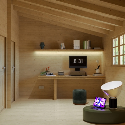 Casa in legno Frida 600x600 cm, 4 vani con portico, spessore 45 mm