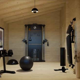 Casa in legno Frida 600x600 cm, 4 vani con portico, spessore 45 mm